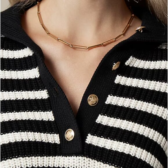 NWT JCREW Ribbed cotton button-collar sweater in stripe Black / Ivory - Picture 12 of 12